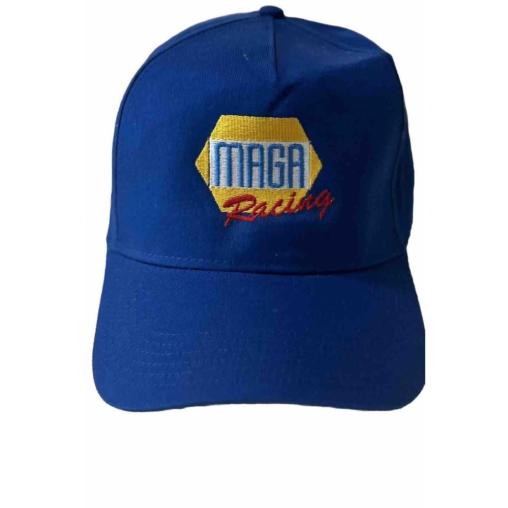 MAGA‎ RACING Baseball Cap OSFA Strap Muscle Car Blue and Yellow Hat  Trump?